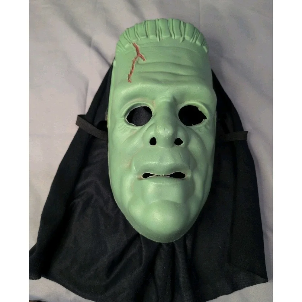 Vtg Rare Frankenstein Monster Mask Strap & Hood Halloween Horror Classic Plastic